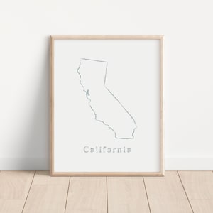 Carte d'état imprimable de la Californie, impression de contour de Cali, art mural de l'état de la maison, affiche minimaliste d'état, silhouette moderne de Californie aquarelle