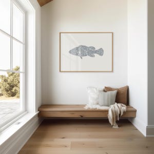 Grouper Print, PRINTABLE Grouper Art, Fisherman’s Wall Art, Coastal Home Decor, Minimalist Grouper Poster, Gifts for Him, Fishing Art