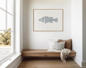 Lámina minimalista de mero, decoración náutica costera (descarga digital)