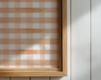 Lámina imprimible con estampado a cuadros en acuarela naranja, decoración acogedora para otoño.