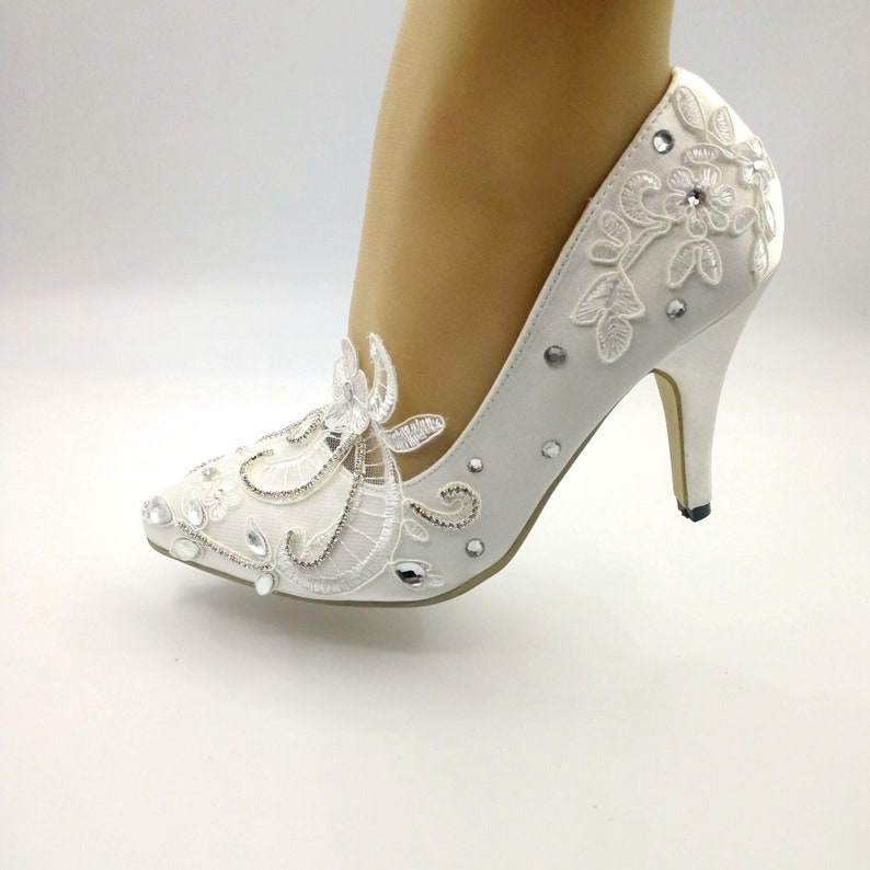 Ivory lace Wedding shoes Rhinestone Bridal high heel Etsy