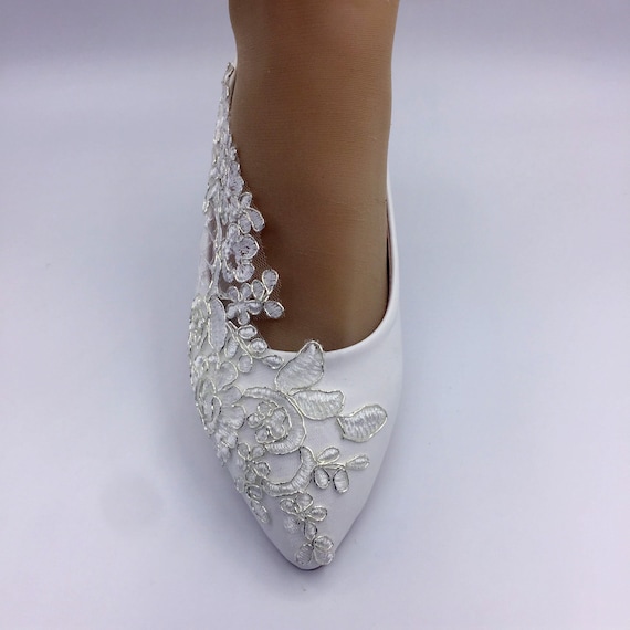 Lace orders flower lady shoes,White lace ankle lace trips Wedding Shoes Bridal flat Heel shoes US SIZE 5-US 9.5