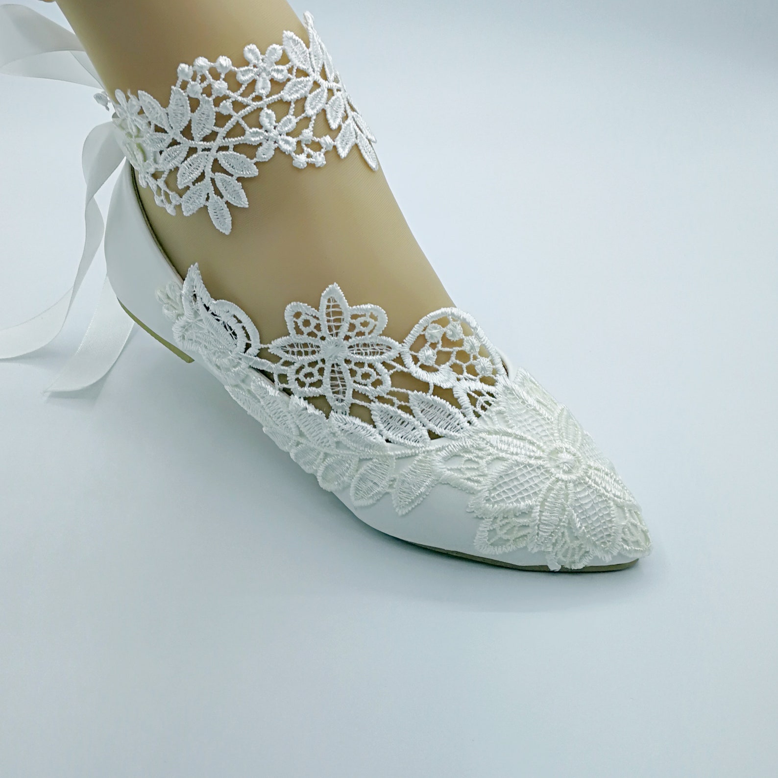 Lace Flower Lady Shoeswhite Lace Ankle Lace Trips Wedding - Etsy
