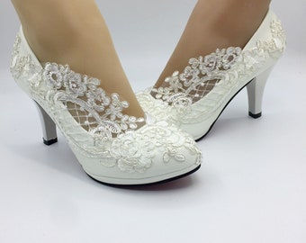white lace heels