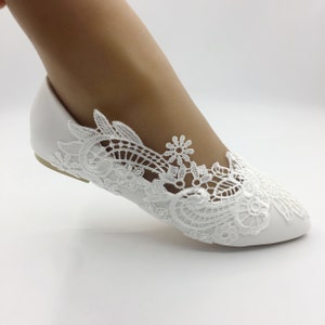Lovely Lace Flower Lady Shoes,white Lace Wedding Shoes Bridal Flat Heel ...
