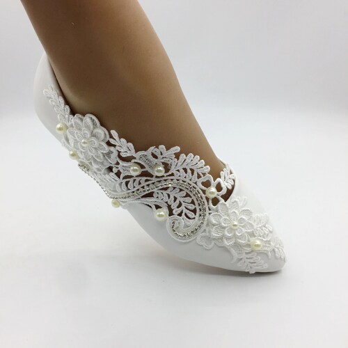 Lovely Lace Flower Lady Shoeswhite Lace Wedding Shoes Bridal - Etsy