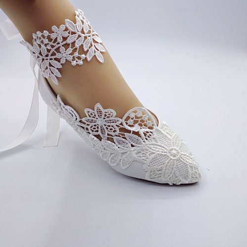 Lovely Lace Flower Lady Shoeswhite Lace Wedding Shoes Bridal Etsy