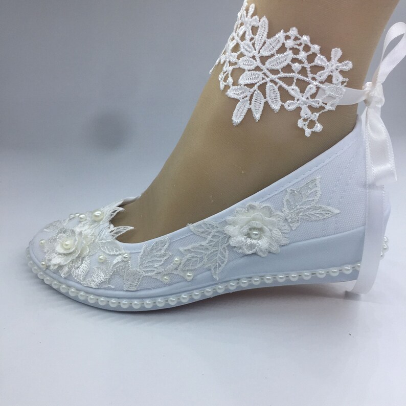 Comfortable Canvas Women Shoes White Lace Wedding Wedge Heel - Etsy