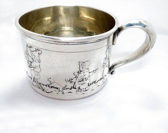 Antique Baby Cup Sterling Silver Meriden Britannia Children Book Characters