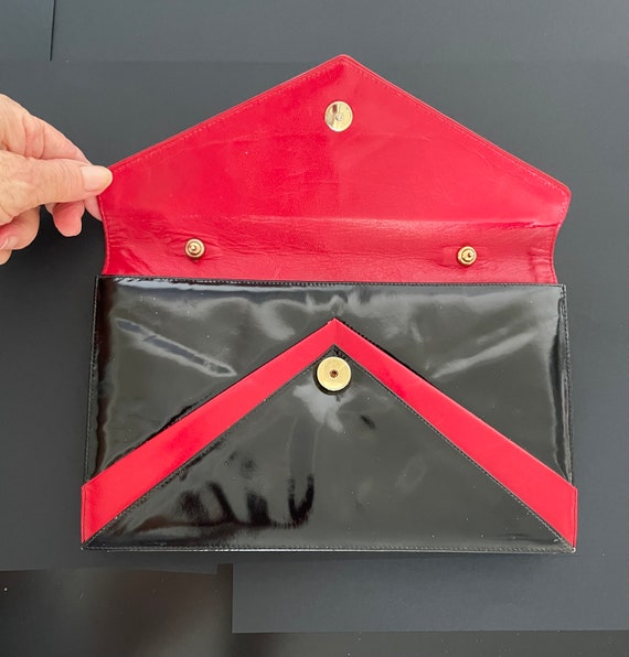 Envelope Purse Clutch Black and Red Patent Leathe… - image 5