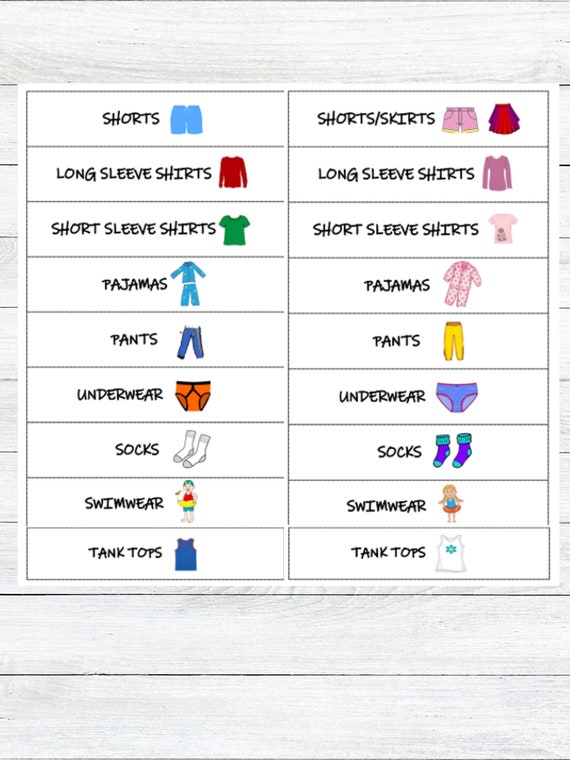 Printable Drawer Labels for Kids Clothes 