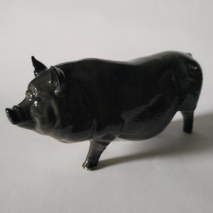 May include: A black ceramic pig figurine. The pig is standing on all four legs and has a glossy finish.