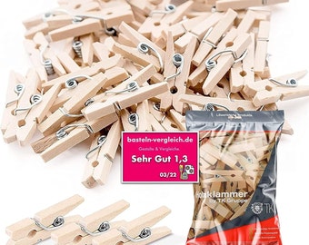 TK Gruppe Timo Klingler 100x mini clips - size 25 mm mini clip clothes pegs wooden clip made of real wood