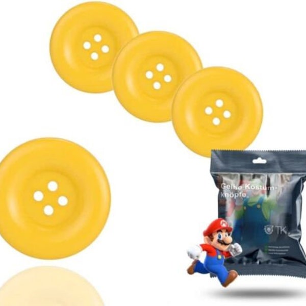 8x Super XL Knöpfe Knopf Mario 3cm gelb für Kostüm, Verkleidung, Erwachsene