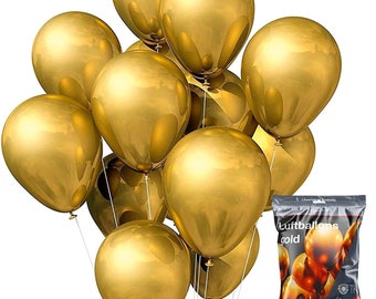 100x ballons dorés Ø 35 cm - sans plastique - 100% bio recyclable - convient à la décoration décorative métallique à l'hélium à remplir avec du gaz ballon