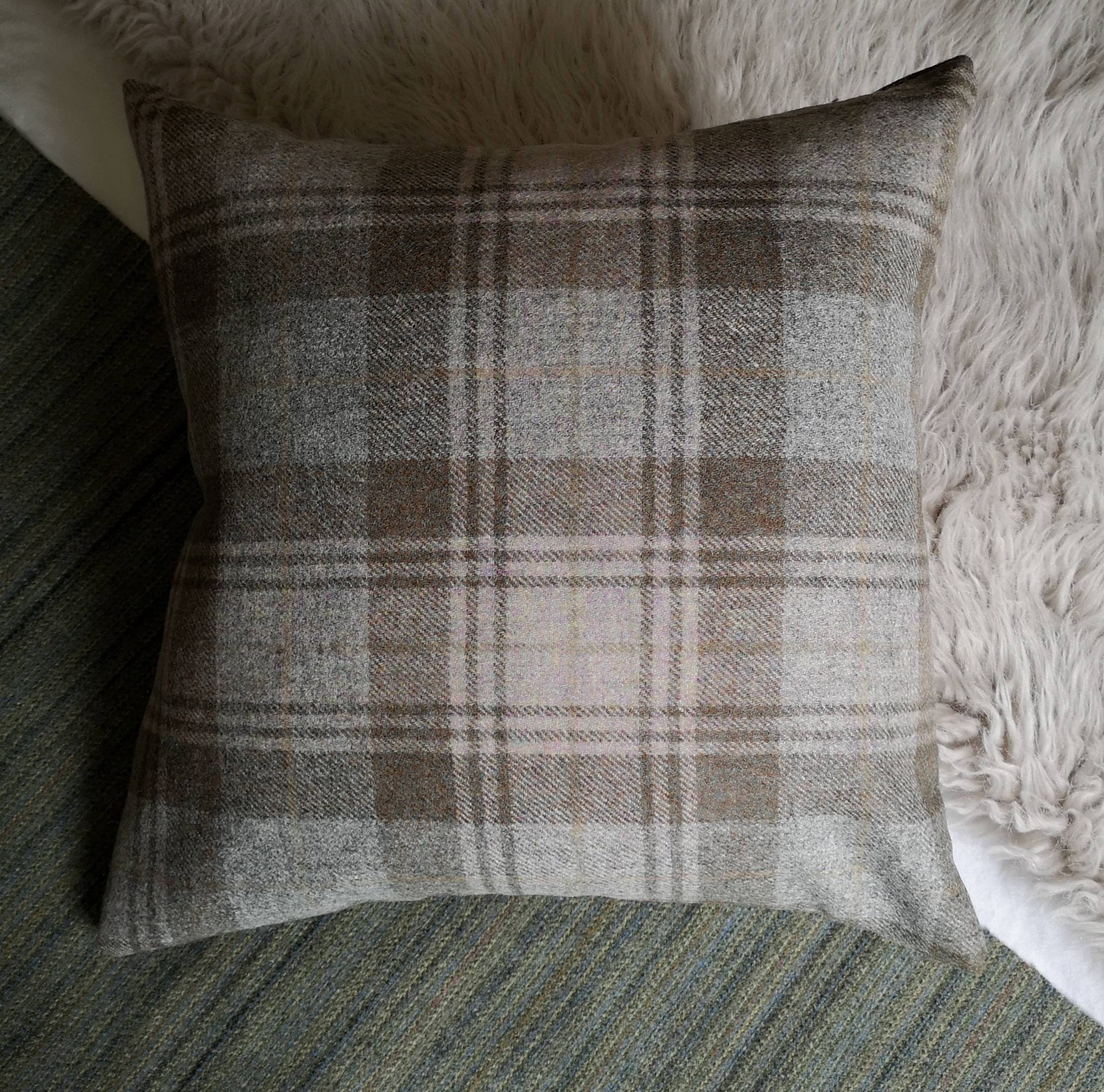 100 Pure Wool Cushion Cover Grey & Brown Check Etsy