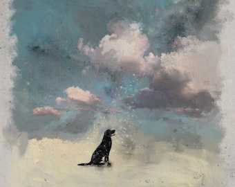 Pet Memorial, Pet Loss, Rainbow Bridge, Pet Sympathy Art, Dog Art, Rainbow Bridge Art, Pet Portrait, Labrador Retrieve, Black Lab, Lab