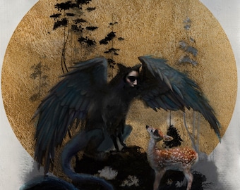 Impressão de arte de fantasia, arte de fulvo, impressão de fantasia, arte de animais selvagens, pintura de fantasia, ilustração de fantasia, fulvo