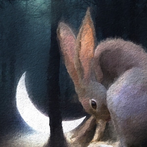 Bunny Art Print, Rabbit Art, Art Print, Wildlife Animal Art, Bunny, Rabbit Painting, BunnyArt, Bunny Illustration, Moon