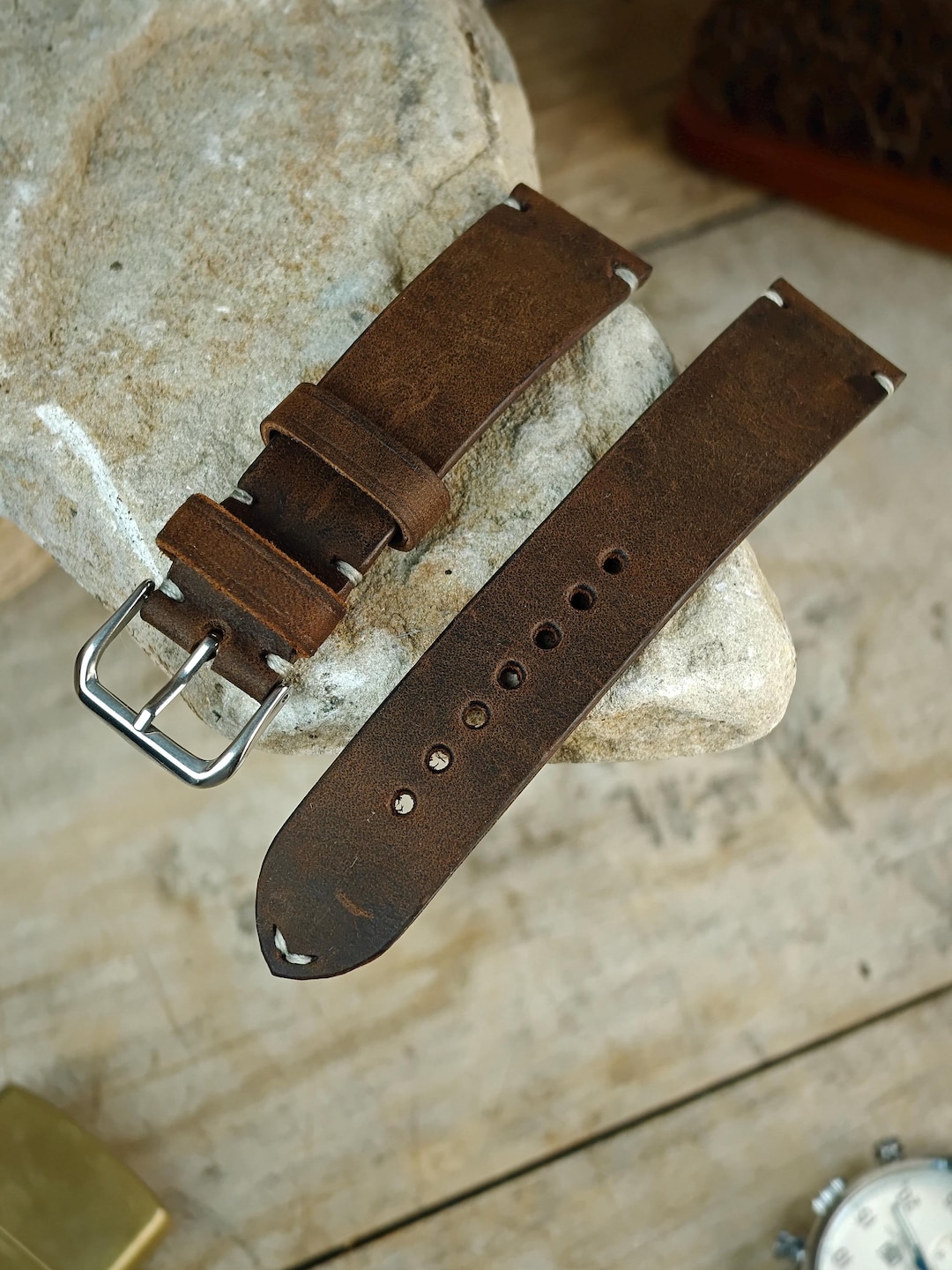 Crazy Horse Brown Rustic Watch Strap. Handcrafted From Vintage Italy ...