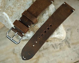 Crazy Horse brown rustic Watch strap. Vintage Italy leather. Bespoke