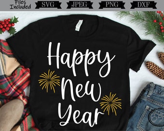 Happy New Year with Fireworks SVG dxf png jpg