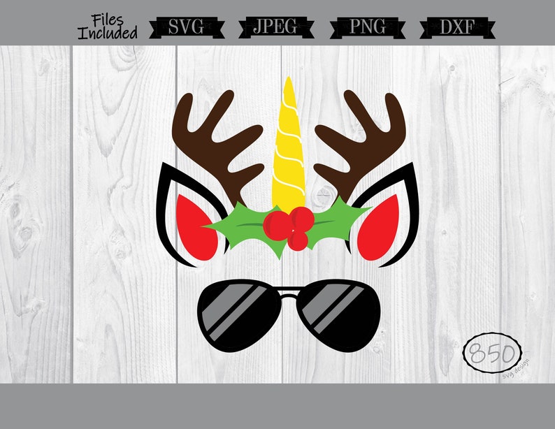 Download Christmas Unicorn Reindeer with Sunglasses SVG dxf png jpg ...