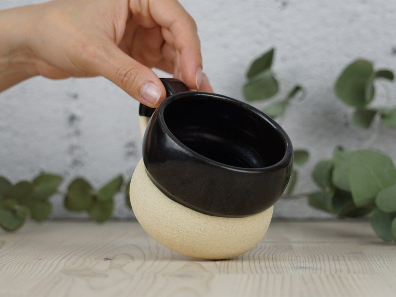Black ceramic mug, Handmade black mug, Minimal mug, Round coffee mug image 5