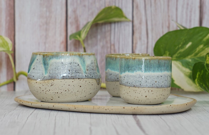 Cappuccino mug, Handmade coffee mug, Ceramic pinched mug, Speckled Green mug image 7