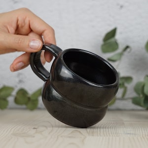 Black ceramic mug, Handmade black mug, Minimal mug, Round coffee mug image 1