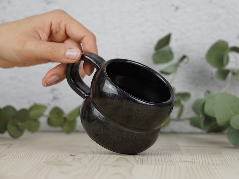 Black ceramic mug, Handmade black mug, Minimal mug, Round coffee mug image 1