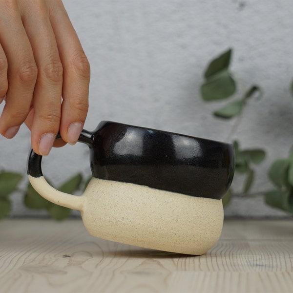 Black ceramic mug, Handmade black mug, Minimal mug, Round coffee mug