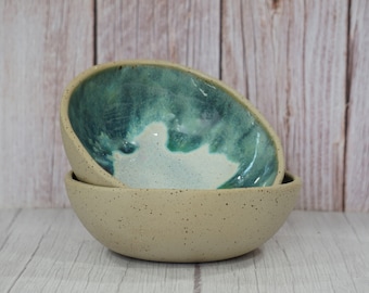 Ceramic serving bowl | Ramen Bowl | Cereal Bowl | Coconut bowl | Soup bowl | Green -Blue  bowl