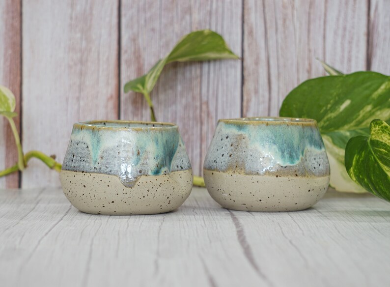 Cappuccino mug, Handmade coffee mug, Ceramic pinched mug, Speckled Green mug image 3