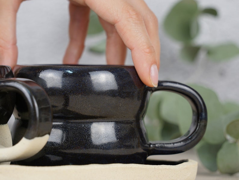 Black ceramic mug, Handmade black mug, Minimal mug, Round coffee mug image 2
