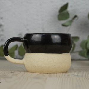 Black ceramic mug, Handmade black mug, Minimal mug, Round coffee mug Half black (A)
