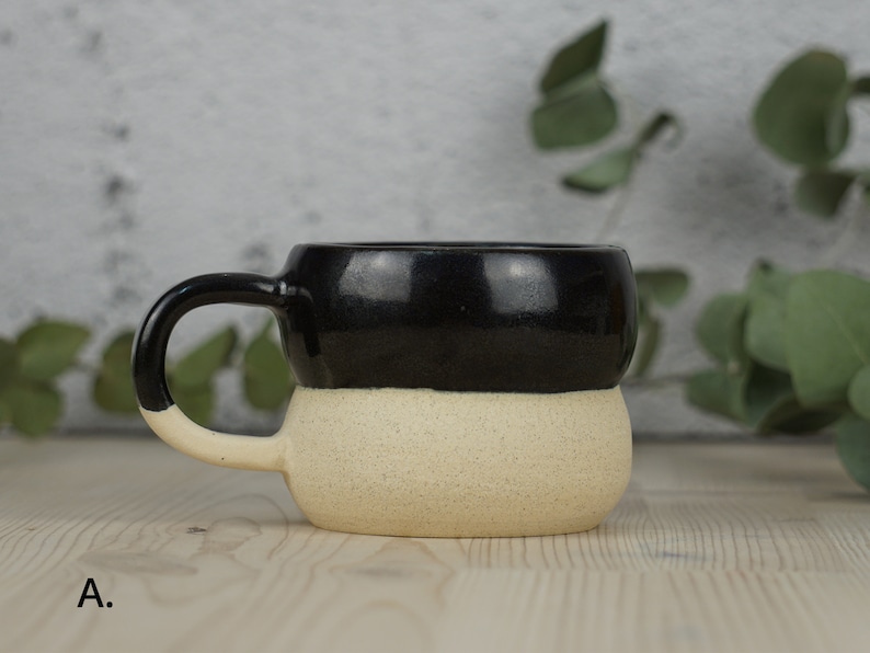 Black ceramic mug, Handmade black mug, Minimal mug, Round coffee mug Half black (A)