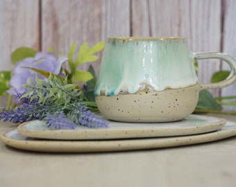 Ceramic mug| Handmade ceramic blue-green mug| Blue-green stoneware mug