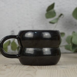 Black ceramic mug, Handmade black mug, Minimal mug, Round coffee mug Full black (B)