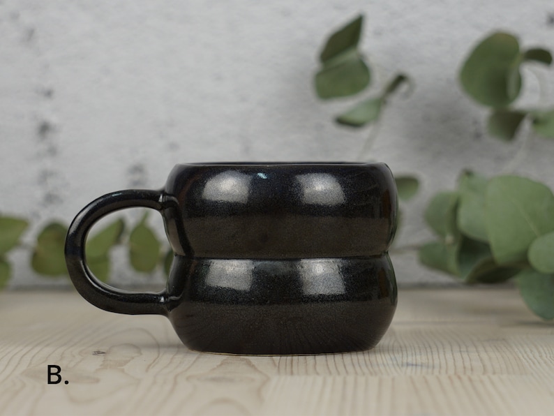 Black ceramic mug, Handmade black mug, Minimal mug, Round coffee mug Full black (B)