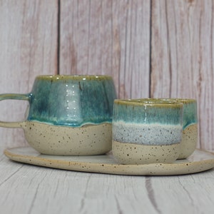 Cappuccino mug, Handmade coffee mug, Ceramic pinched mug, Speckled Green mug image 5