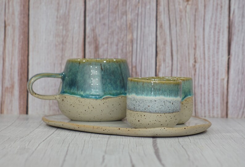 Cappuccino mug, Handmade coffee mug, Ceramic pinched mug, Speckled Green mug image 5