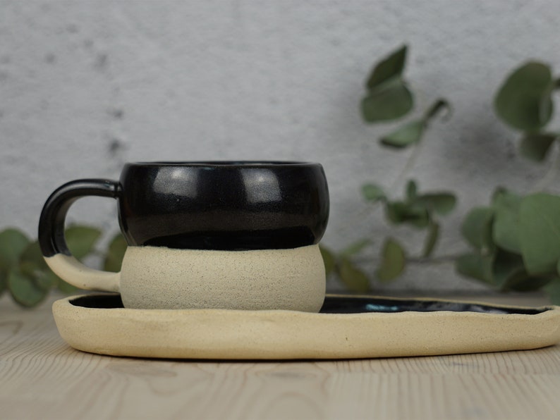 Black ceramic mug, Handmade black mug, Minimal mug, Round coffee mug image 6