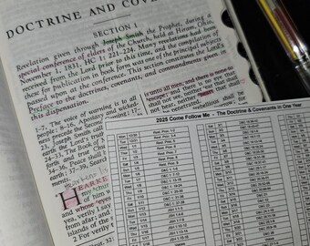 2025 Come Follow Me - For Home and Church Daily Reading Chart Schedule for the Doctrine & Covenants for the Whole Year bookmark-size version