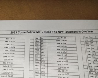 2023 Come Follow Me Read the New Testament in One Year Daily Reading Chart Schedule - Larger text