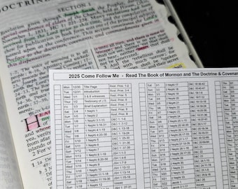 2025 Come Follow Me - For Home and Church Daily Reading Chart Schedule for the Doctrine & Covenants + Book of Mormon for the Whole Year