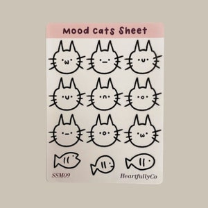 Mood Cats Sticker Sheet - Bullet Journal Stickers, Scrapbook Stickers, Planner Stickers, Decorative Stickers, Cute Sticker