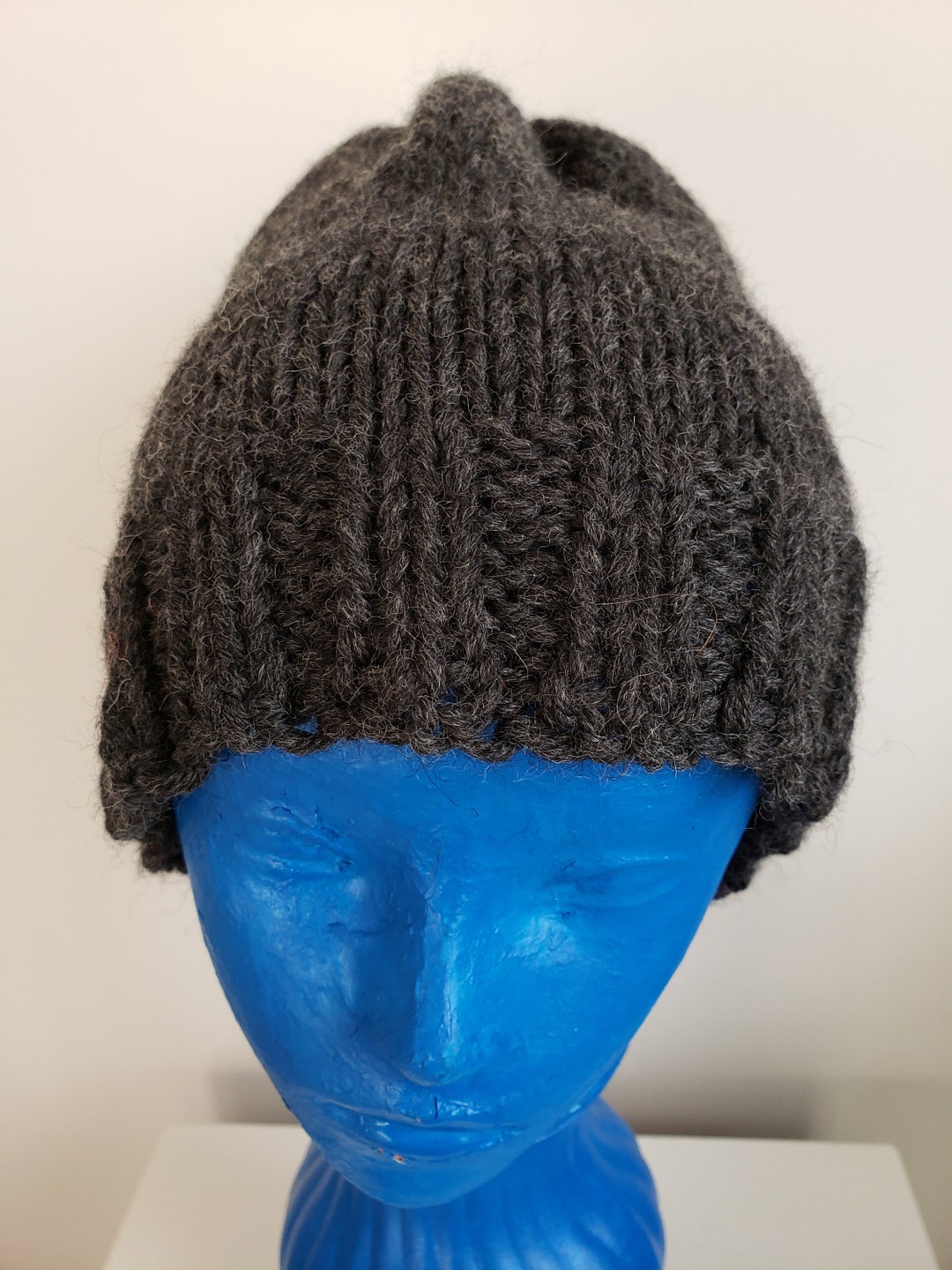 Unisex Extra Thick Charcoal Gray Wool Hand-knit Hat - Etsy display picture 2