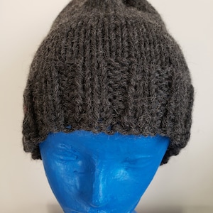 Unisex Extra Thick Charcoal Gray Wool Hand-knit Hat