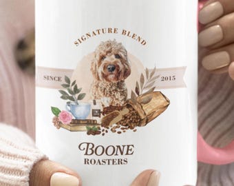 Custom Pet Roasters Mug, Personalized Name Photo, Watercolor Coffee Design
